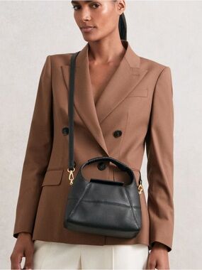 NWT REISS Octavia Grained-Leather Crossbody Bag in Black